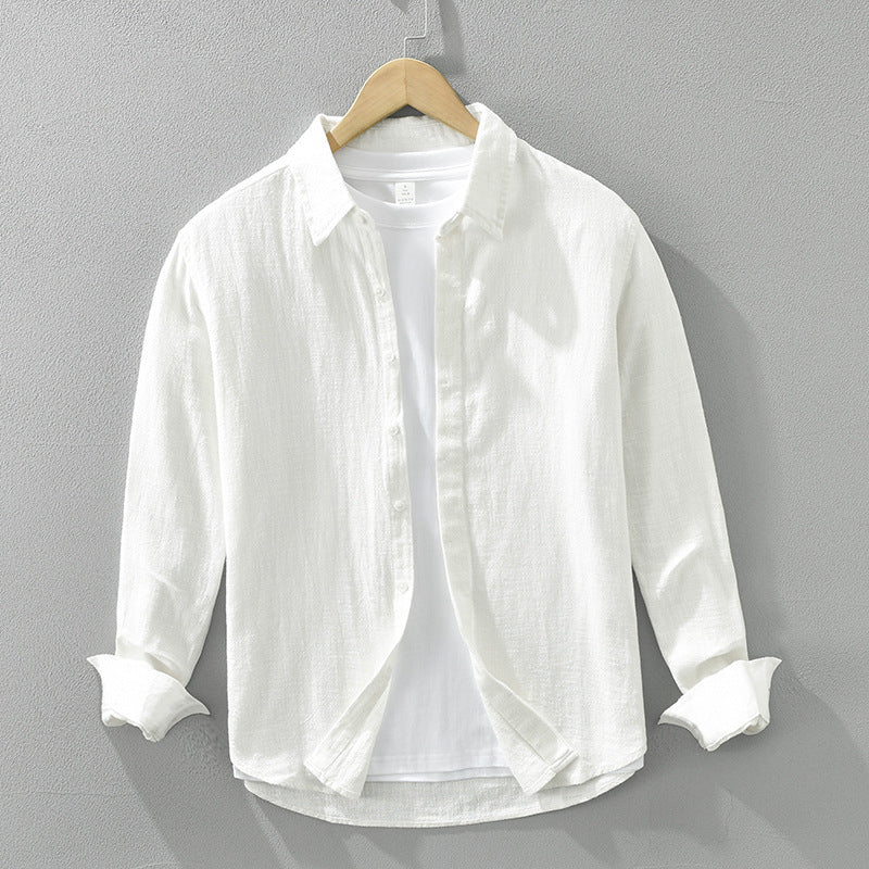 Long Sleeve Shirt Men's Fashion Casual Artistic Loose Linen Top - cloud line