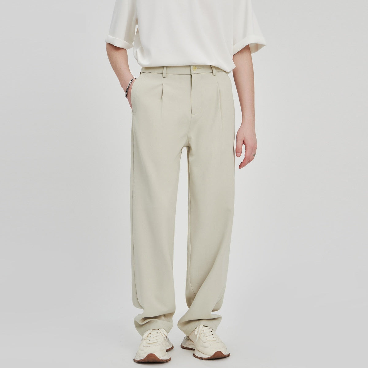 Anti-Wrinkle Woven Casual Loose Straight Drooping Suit Pants - cloud line