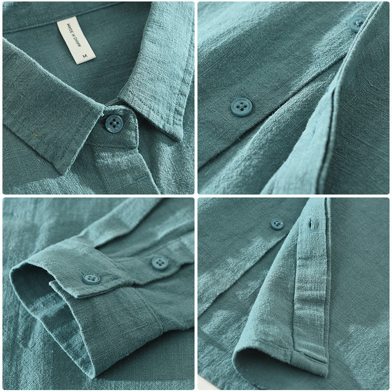 Long Sleeve Shirt Men's Fashion Casual Artistic Loose Linen Top - cloud line