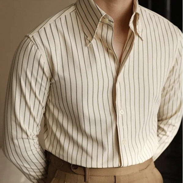 Men's Long Sleeve Fall Slim Fit Casual Striped Shirt - cloud line