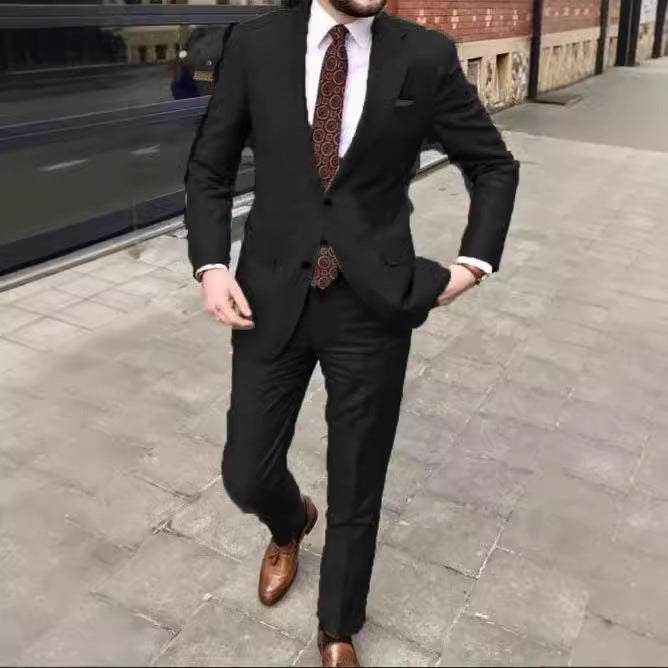 Men's Slim Fit Business Dress Two Button Set - cloud line