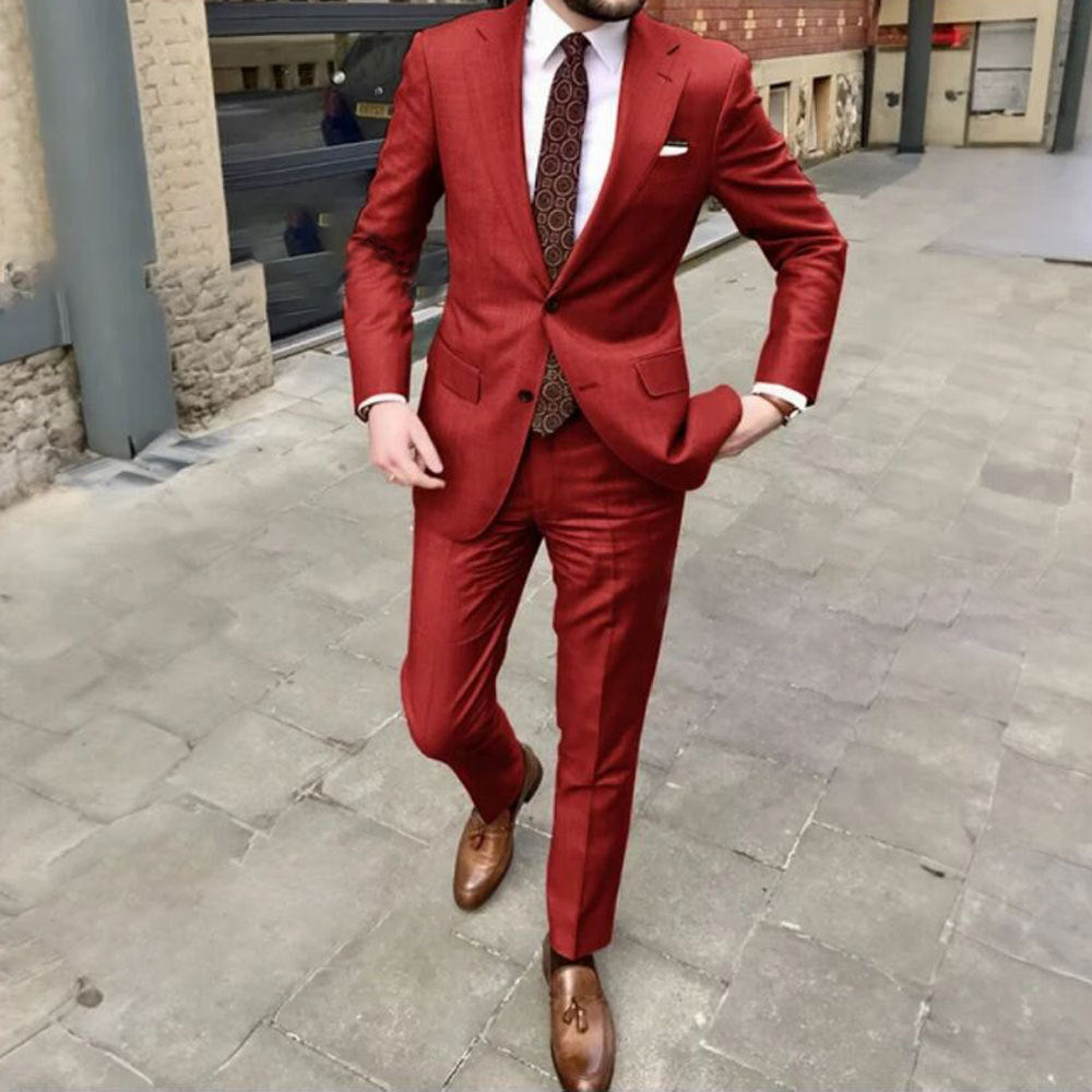 Men's Slim Fit Business Dress Two Button Set - cloud line
