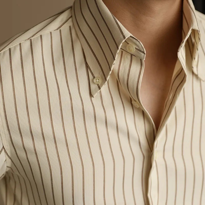 Men's Long Sleeve Fall Slim Fit Casual Striped Shirt - cloud line