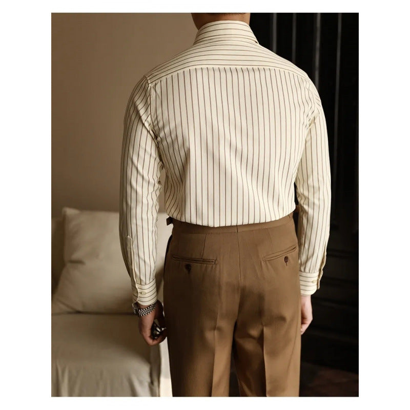 Men's Long Sleeve Fall Slim Fit Casual Striped Shirt - cloud line