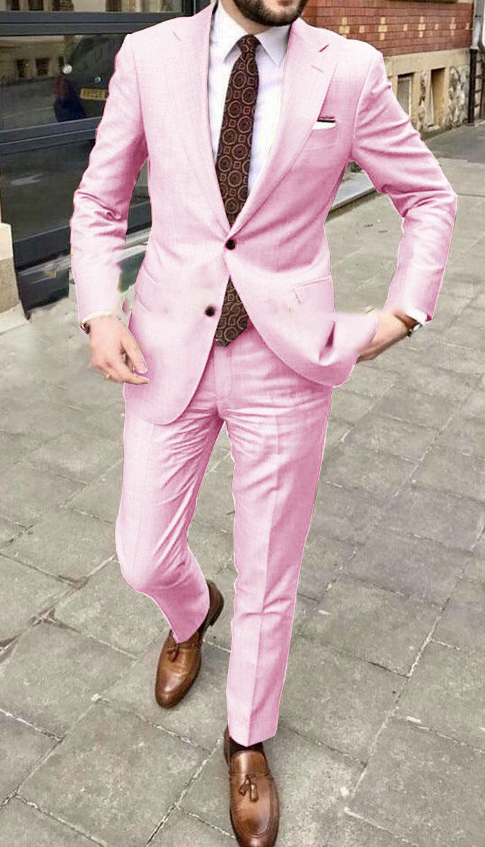 Men's Slim Fit Business Dress Two Button Set - cloud line