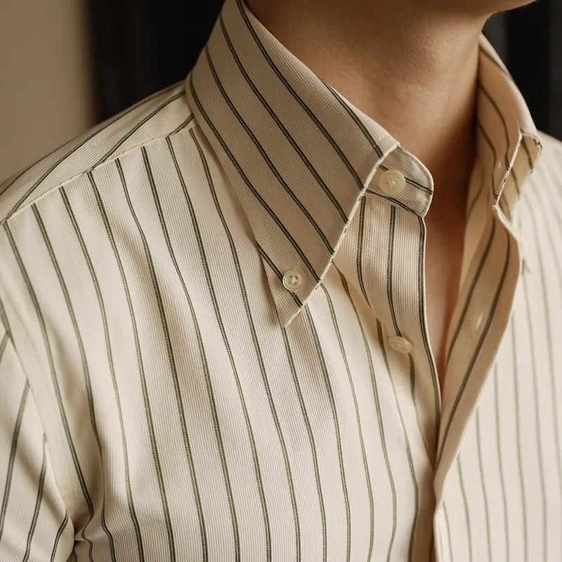 Men's Long Sleeve Fall Slim Fit Casual Striped Shirt - cloud line
