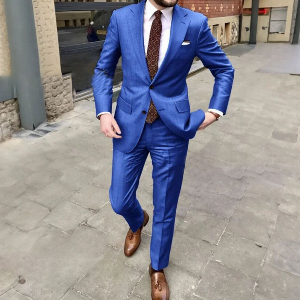 Men's Slim Fit Business Dress Two Button Set - cloud line