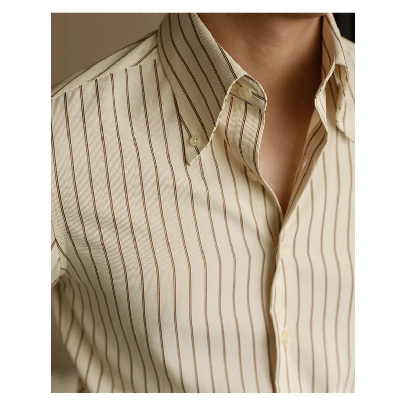 Men's Long Sleeve Fall Slim Fit Casual Striped Shirt - cloud line