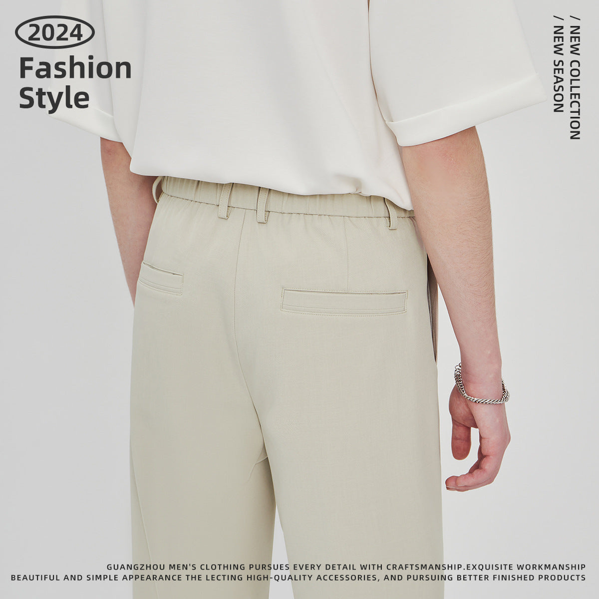 Anti-Wrinkle Woven Casual Loose Straight Drooping Suit Pants - cloud line