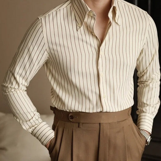 Men's Long Sleeve Fall Slim Fit Casual Striped Shirt - cloud line