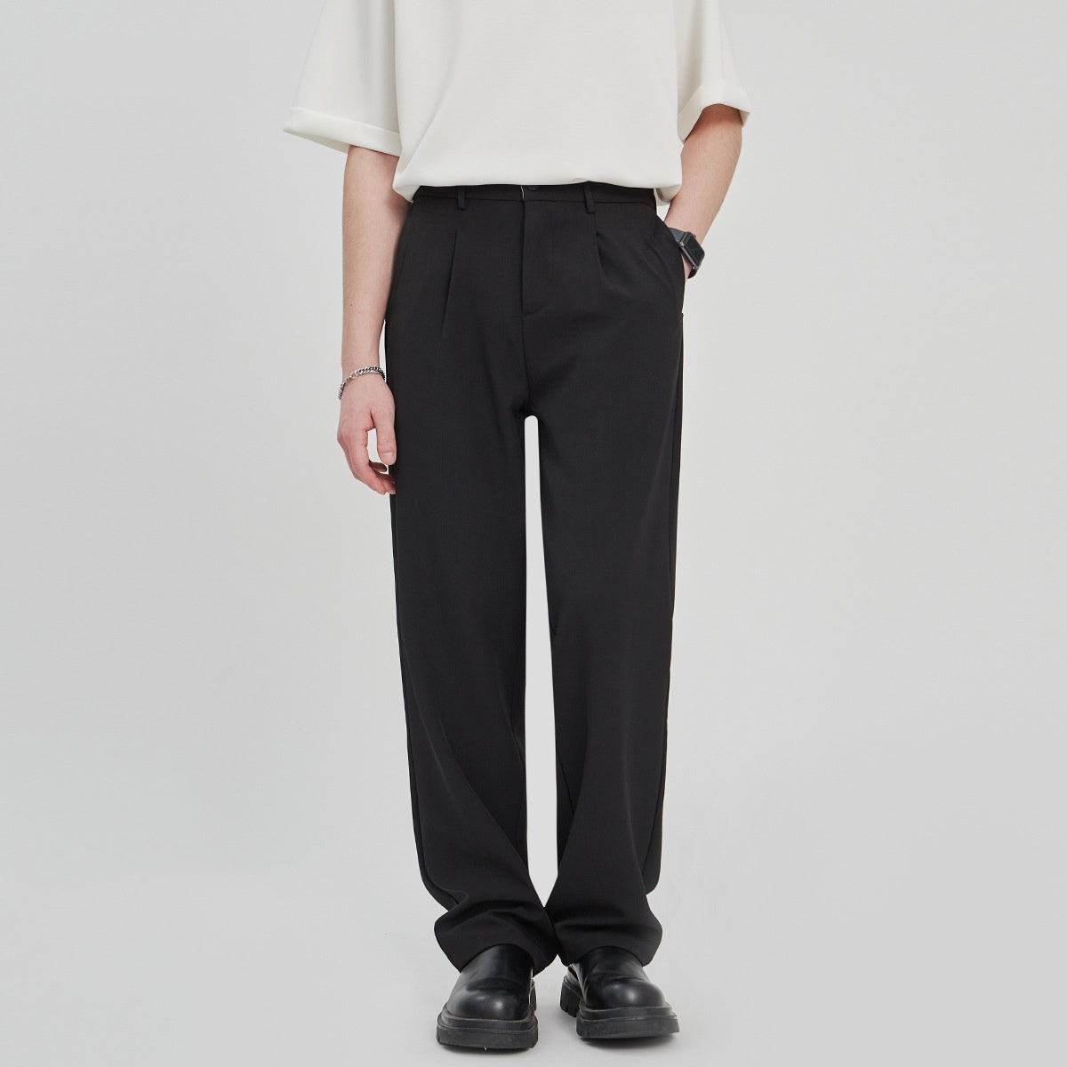 Anti-Wrinkle Woven Casual Loose Straight Drooping Suit Pants - cloud line