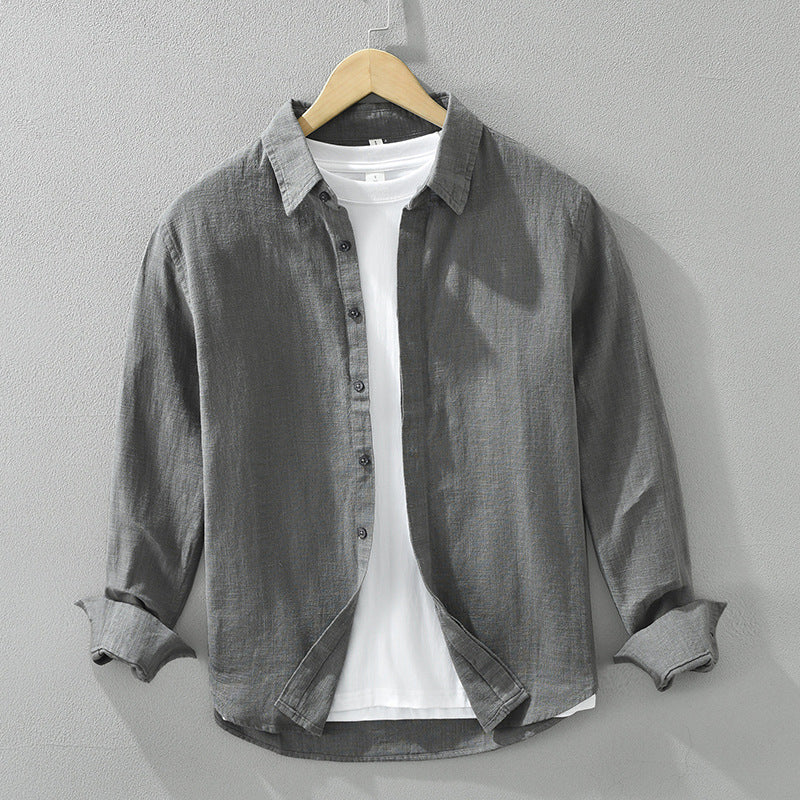 Long Sleeve Shirt Men's Fashion Casual Artistic Loose Linen Top - cloud line