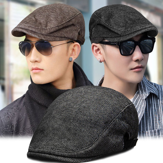 Spring, Autumn And Winter Pure Color Warm Keeping Cotton And Linen Breathable Beret Men - cloud line
