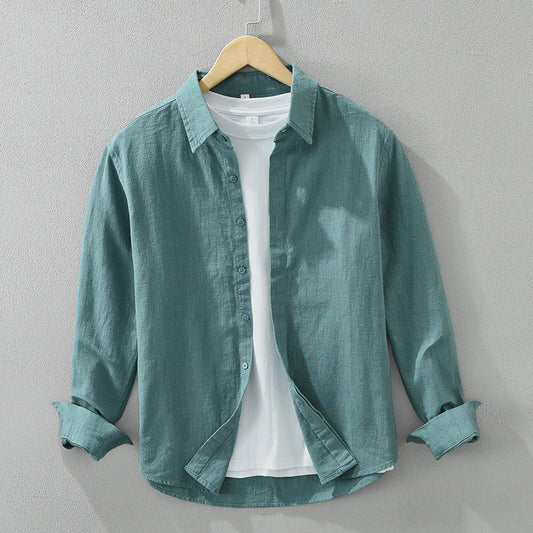 Long Sleeve Shirt Men's Fashion Casual Artistic Loose Linen Top - cloud line
