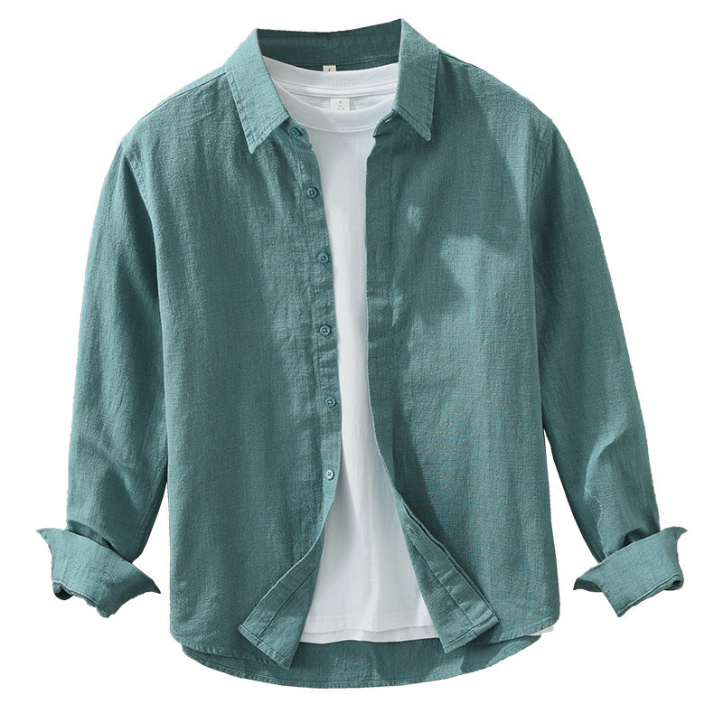 Long Sleeve Shirt Men's Fashion Casual Artistic Loose Linen Top - cloud line