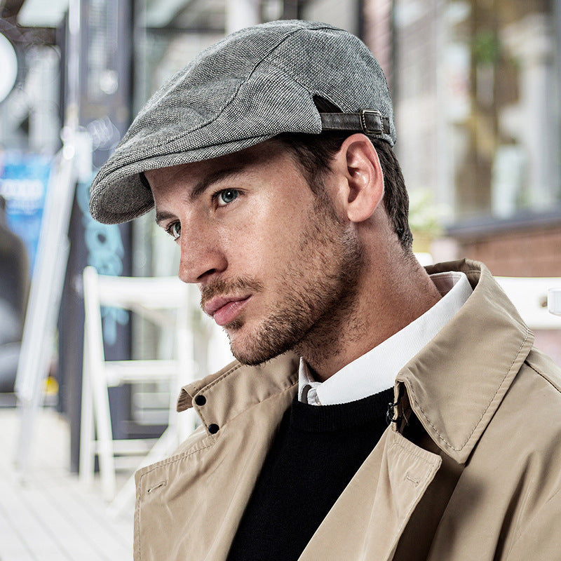 Spring, Autumn And Winter Pure Color Warm Keeping Cotton And Linen Breathable Beret Men - cloud line