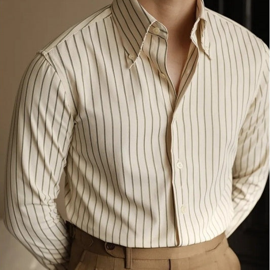 Men's Long Sleeve Fall Slim Fit Casual Striped Shirt - cloud line