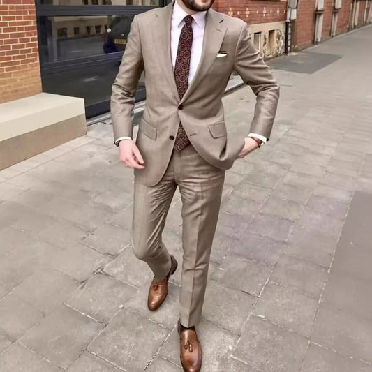 Men's Slim Fit Business Dress Two Button Set - cloud line