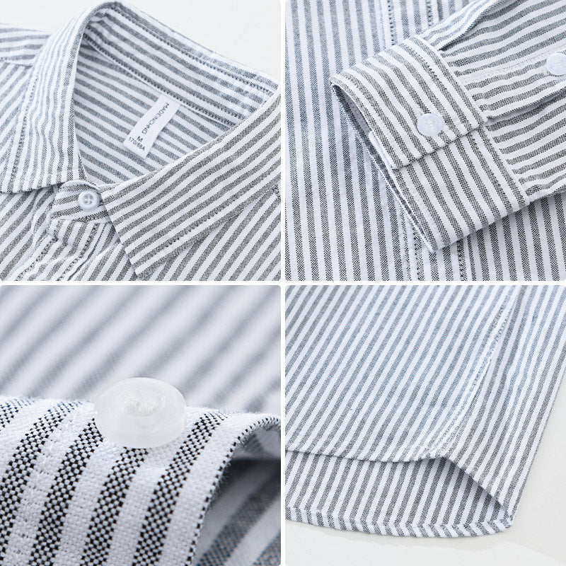 Vertical Striped Long-sleeved Shirt Men's Loose Cotton Top - cloud line