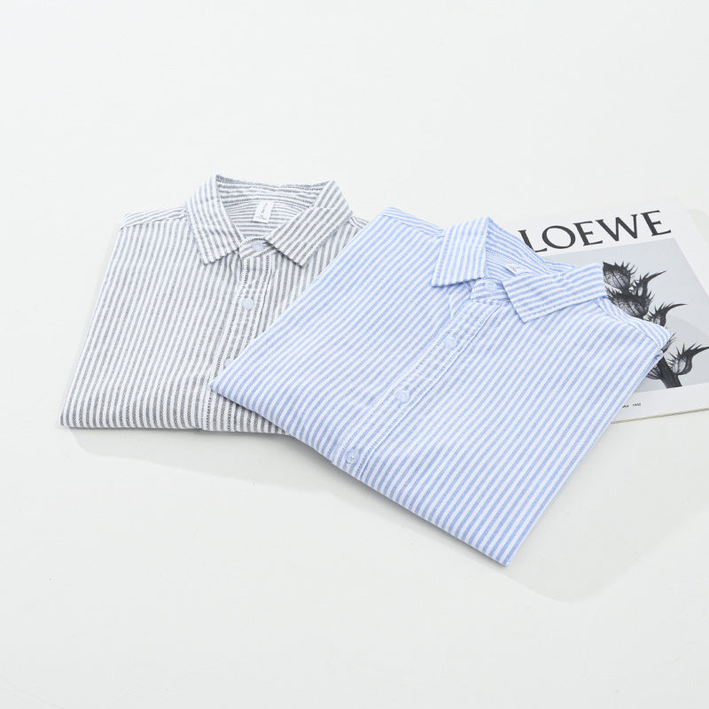 Vertical Striped Long-sleeved Shirt Men's Loose Cotton Top - cloud line