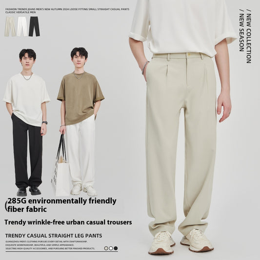 Anti-Wrinkle Woven Casual Loose Straight Drooping Suit Pants - cloud line